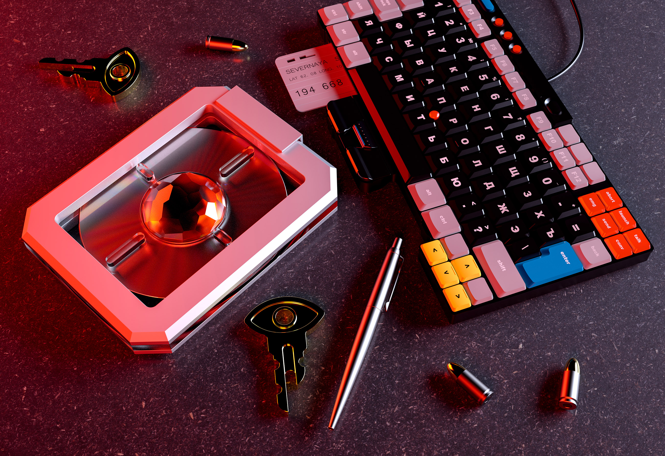 James Bond, 007 Goldeneye disc and keys.